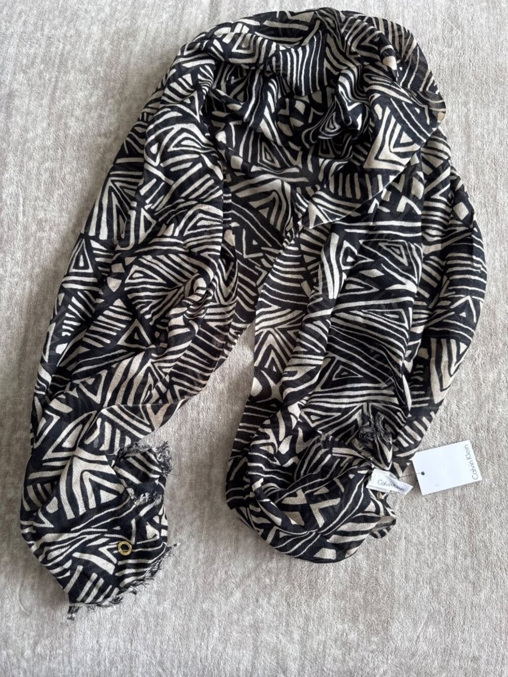 Calvin Klein Tribal Black and Cream Scarf New with Tags Boho